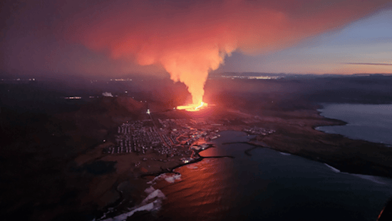 Lava flows from a fissure near Grindavik, Iceland, on Jan. 14, 2024. Iceland Department of Civil Protection